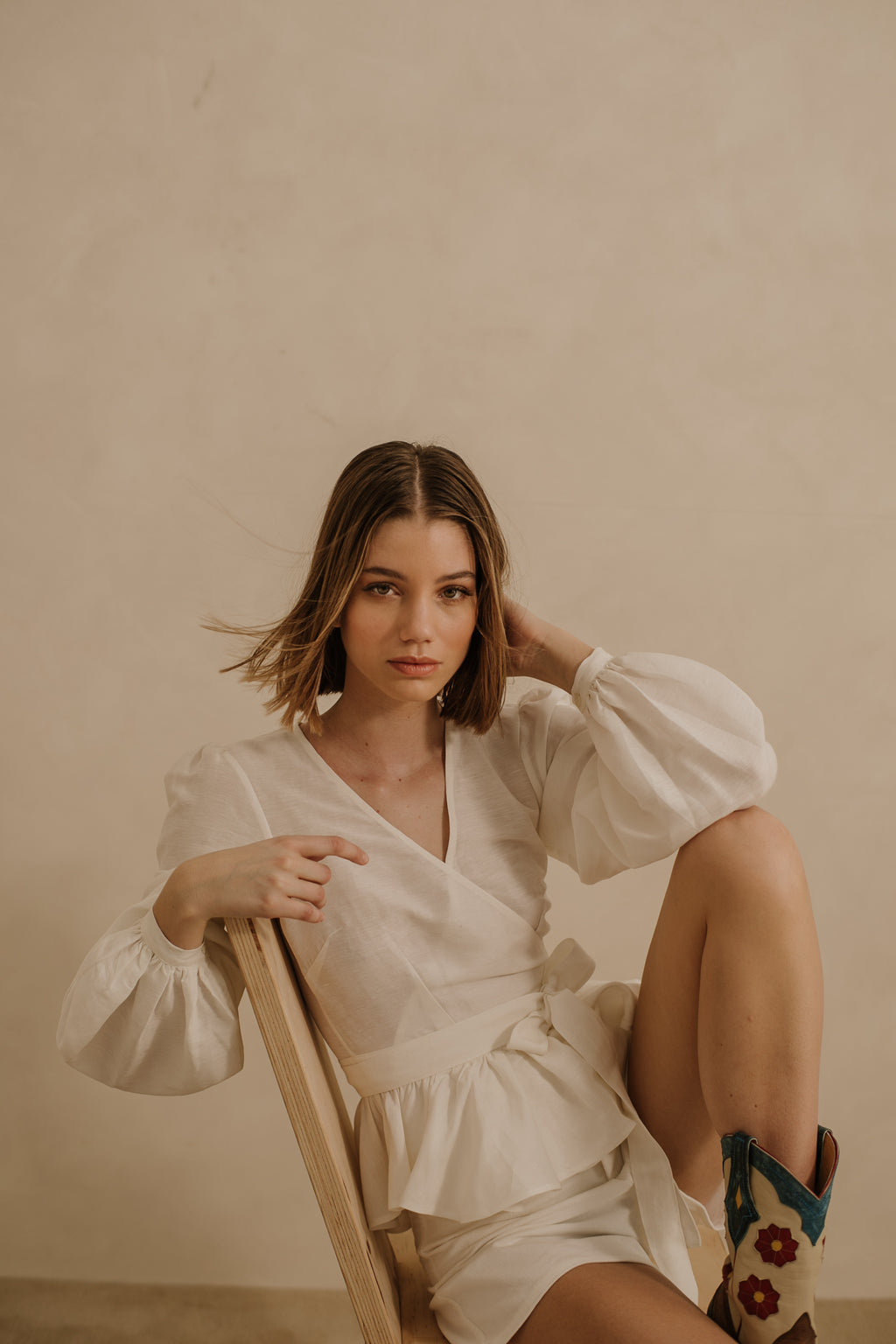 Bishop Sleeve Wrap Blouse