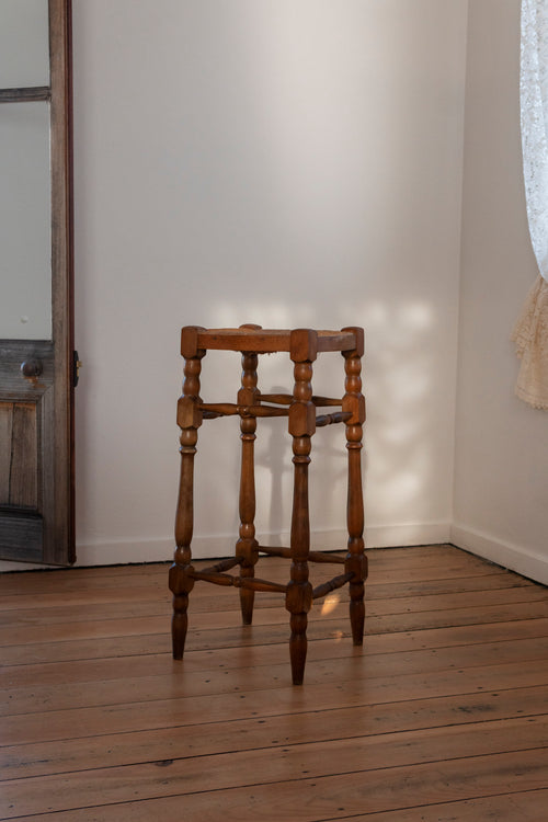 French Bobbin-Leg Stool with Rattan Seat