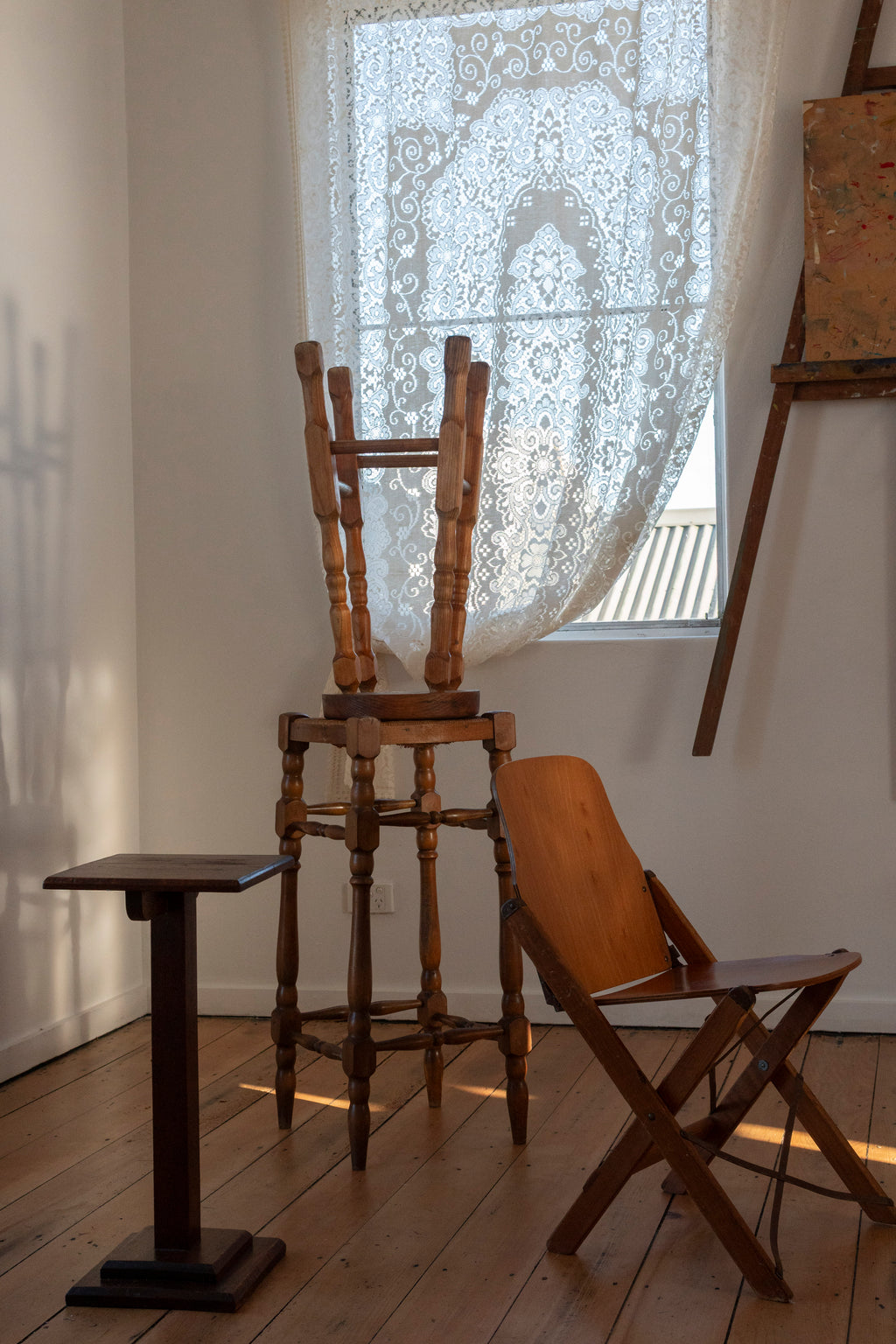 French Bobbin-Leg Stool with Rattan Seat